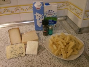Ingredientes de la pasta a los 4 quesos